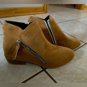 Camel suede boots, low heel, new without box in size 8
